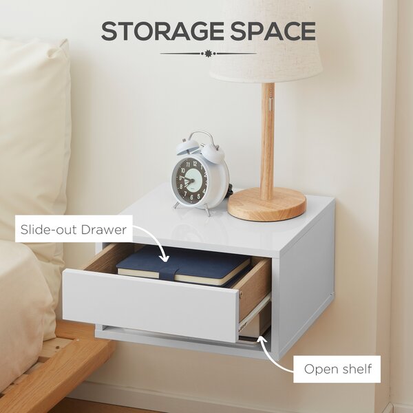 HOMCOM 2 Pieces White Bedside Cabinets w/ Slide-out Drawers and Bottom Shelves, 37W x 32D x 21Hcm Aosom UK