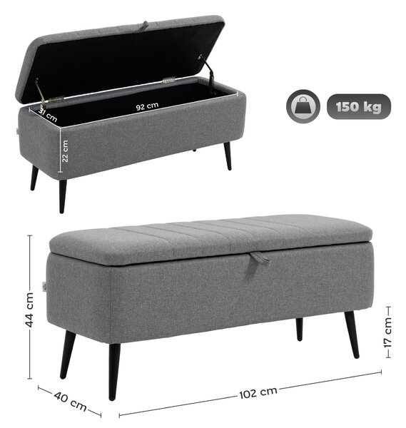 HOMCOM Storage Ottoman with Flip Top, Rectangular Upholstered Bench, Linen Fabric Footstool with Steel Legs for Living Room, Bedroom, Grey Aosom UK