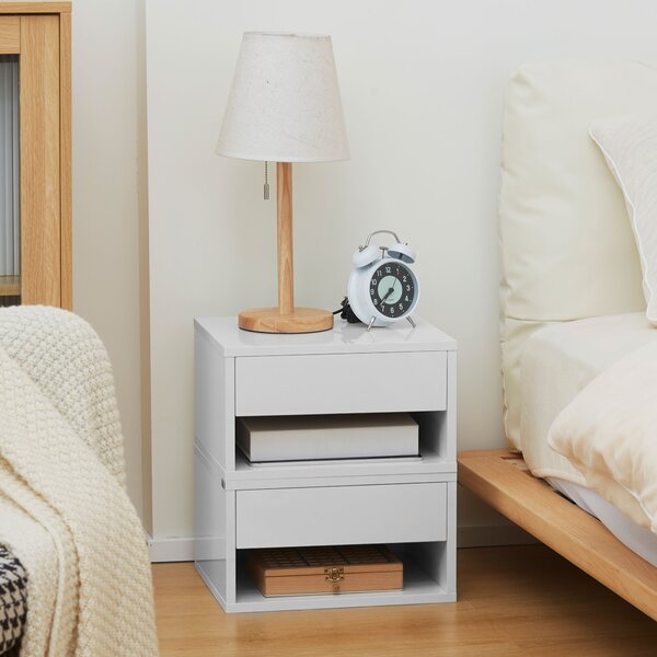 HOMCOM 2 Pieces White Bedside Cabinets w/ Slide-out Drawers and Bottom Shelves, 37W x 32D x 21Hcm Aosom UK