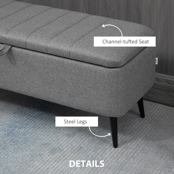 HOMCOM Storage Ottoman with Flip Top, Rectangular Upholstered Bench, Linen Fabric Footstool with Steel Legs for Living Room, Bedroom, Grey Aosom UK