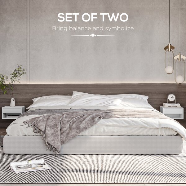 HOMCOM 2 Pieces White Bedside Cabinets w/ Slide-out Drawers and Bottom Shelves, 37W x 32D x 21Hcm Aosom UK