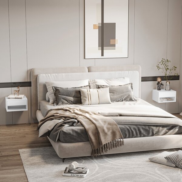 HOMCOM 2 Pieces White Bedside Cabinets w/ Slide-out Drawers and Bottom Shelves, 37W x 32D x 21Hcm Aosom UK