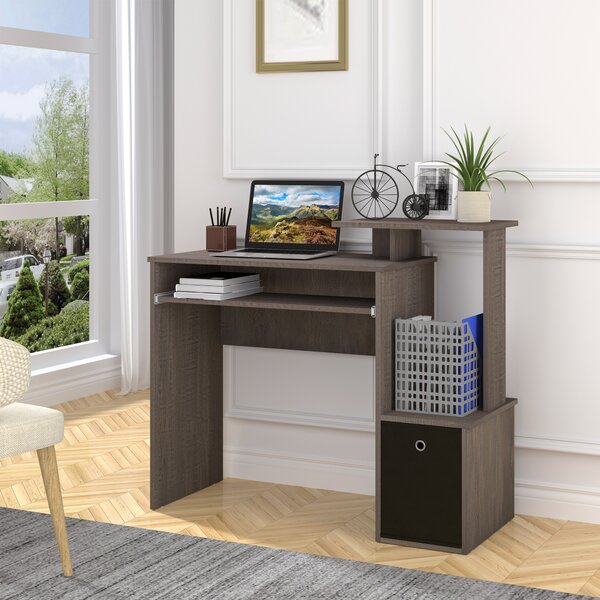 HOMCOM Computer Table with Sliding Keyboard Tray, Storage Drawer & Shelf, Home Office PC Desk, Computer Desk, Grey Aosom UK