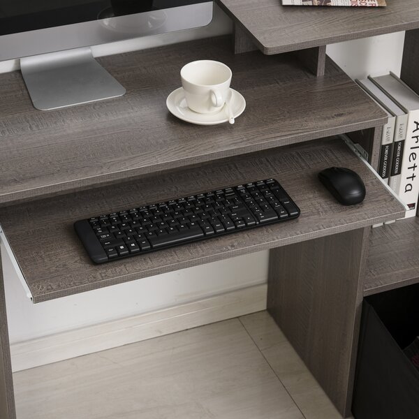 HOMCOM Computer Table with Sliding Keyboard Tray, Storage Drawer & Shelf, Home Office PC Desk, Computer Desk, Grey Aosom UK