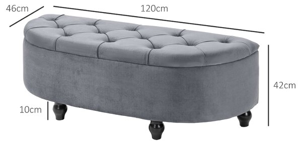 HOMCOM Semi-Circle Bed End Bench Ottoman w/ Storage Tufted Upholstered Accent Seat Footrest Stool w/ Rubberwood Legs for Bedroom & Entryway Aosom UK