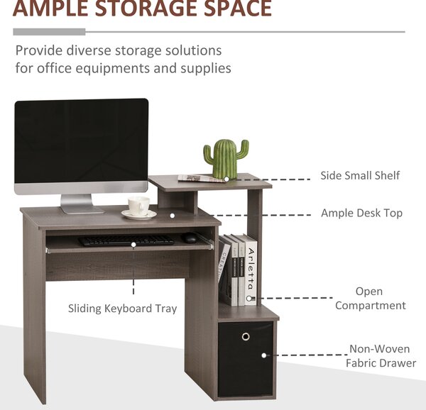 HOMCOM Computer Table with Sliding Keyboard Tray, Storage Drawer & Shelf, Home Office PC Desk, Computer Desk, Grey Aosom UK
