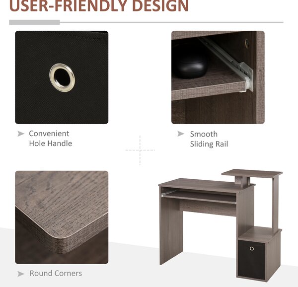 HOMCOM Computer Table with Sliding Keyboard Tray, Storage Drawer & Shelf, Home Office PC Desk, Computer Desk, Grey Aosom UK
