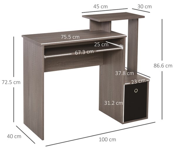 HOMCOM Computer Table with Sliding Keyboard Tray, Storage Drawer & Shelf, Home Office PC Desk, Computer Desk, Grey Aosom UK