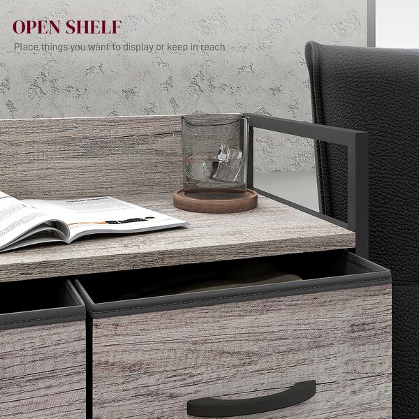 HOMCOM Rustic Chest of Four Fabric Drawers - Grey Wood Effect Aosom UK