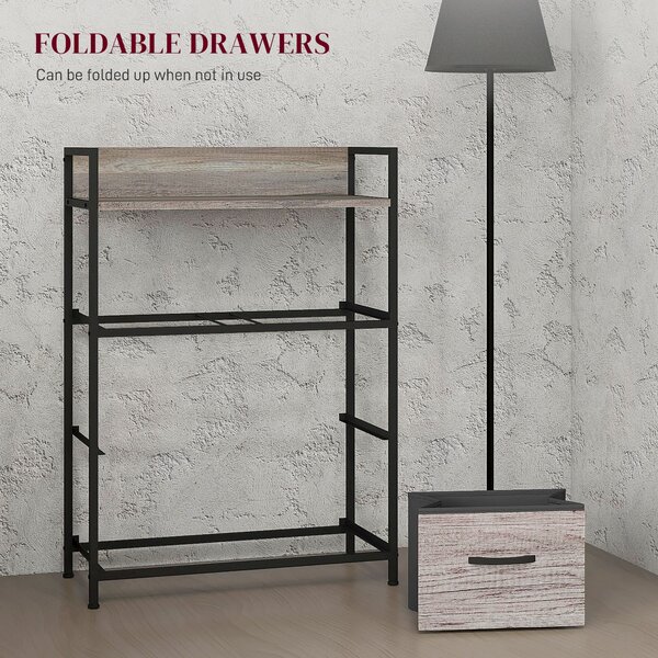 HOMCOM Rustic Chest of Four Fabric Drawers - Grey Wood Effect Aosom UK