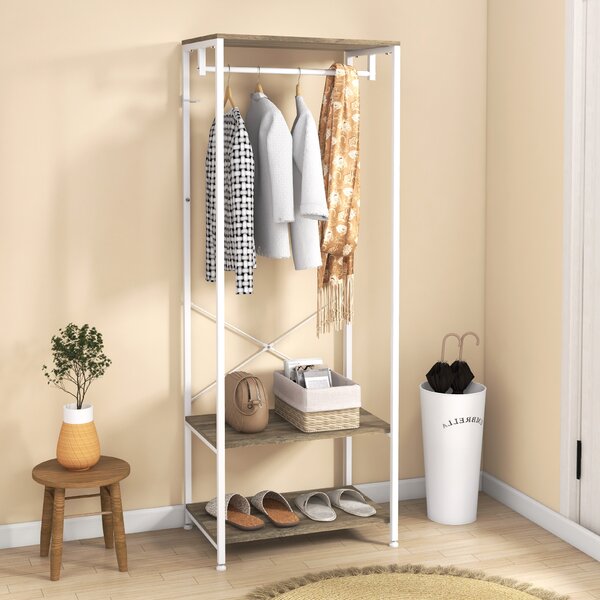 HOMCOM Hallway Coat Rack and Shoe Bench Tree - Grey Aosom UK