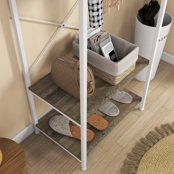 HOMCOM Hallway Coat Rack and Shoe Bench Tree - Grey Aosom UK