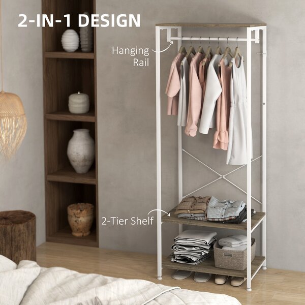 HOMCOM Hallway Coat Rack and Shoe Bench Tree - Grey Aosom UK