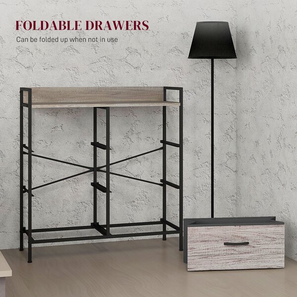 HOMCOM Rustic Chest of Six Fabric Drawers - Grey Wood Effect Aosom UK