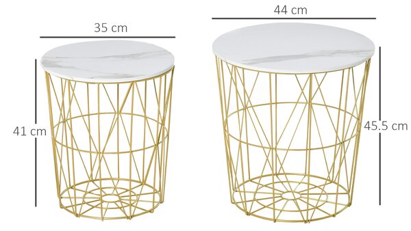 HOMCOM Set of 2 Nesting Side Tables with Storage, Round End Tables Coffee Tables with Steel Frame and Removable Round Top, White Aosom UK