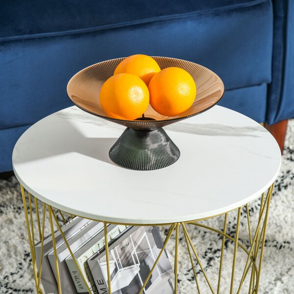 HOMCOM Set of 2 Nesting Side Tables with Storage, Round End Tables Coffee Tables with Steel Frame and Removable Round Top, White Aosom UK