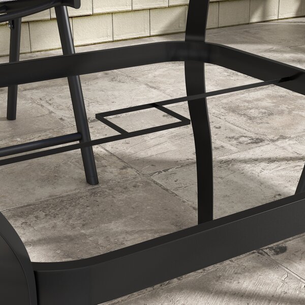 Outsunny Dia. 80cm Square Garden Dining Table with Umbrella Hole, Outdoor Dining Table with Marble Effect Top for 4 People, Black/Brown Aosom UK