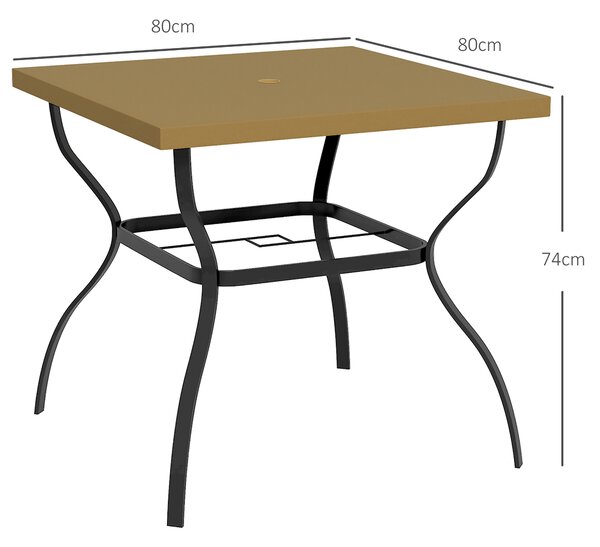 Outsunny Dia. 80cm Square Garden Dining Table with Umbrella Hole, Outdoor Dining Table with Marble Effect Top for 4 People, Black/Brown Aosom UK