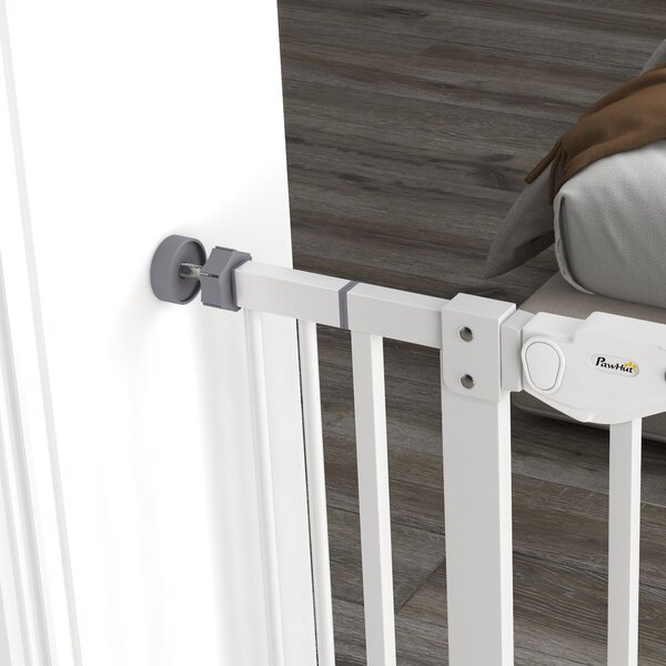PawHut Extra Tall Pet Gate, Indoor Dog Safety Gate, with Cat Flap, Auto Close, 74-101cm Wide - White Aosom UK