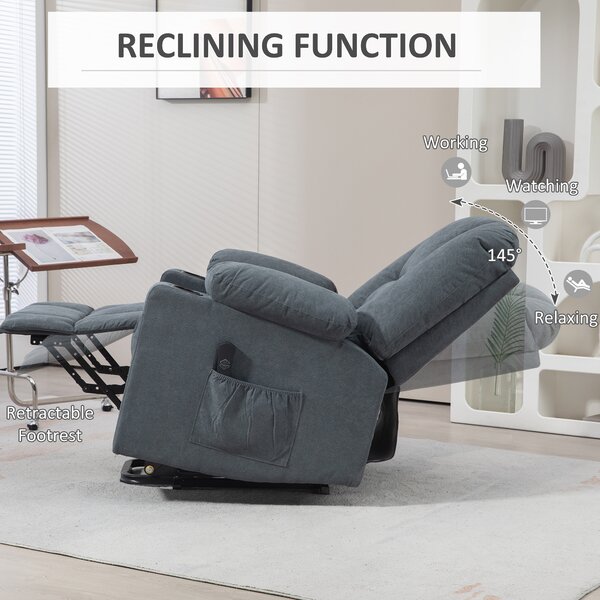 HOMCOM Recliner Chair for the Elderly, Fabric Upholstered Lift Chair for Living Room w/ Remote Control, Side Pockets, Grey Aosom UK