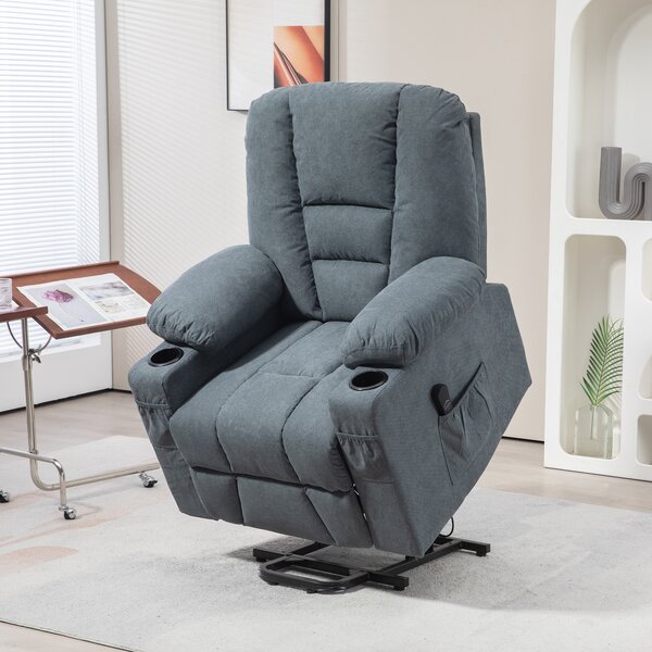 HOMCOM Recliner Chair for the Elderly, Fabric Upholstered Lift Chair for Living Room w/ Remote Control, Side Pockets, Grey Aosom UK
