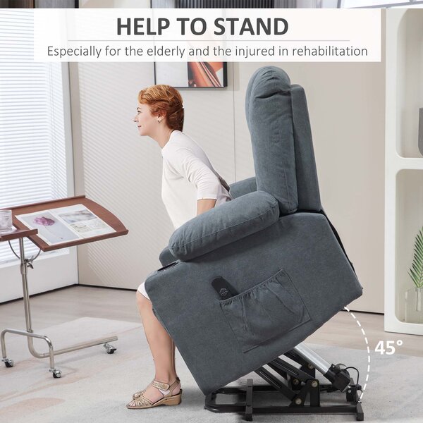 HOMCOM Recliner Chair for the Elderly, Fabric Upholstered Lift Chair for Living Room w/ Remote Control, Side Pockets, Grey Aosom UK