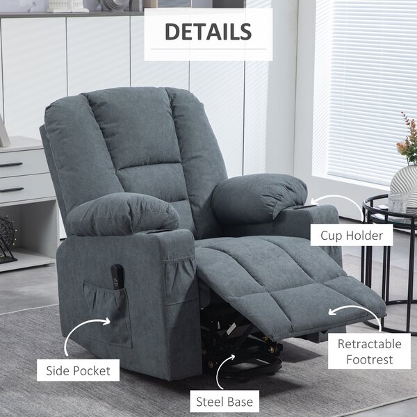 HOMCOM Recliner Chair for the Elderly, Fabric Upholstered Lift Chair for Living Room w/ Remote Control, Side Pockets, Grey Aosom UK