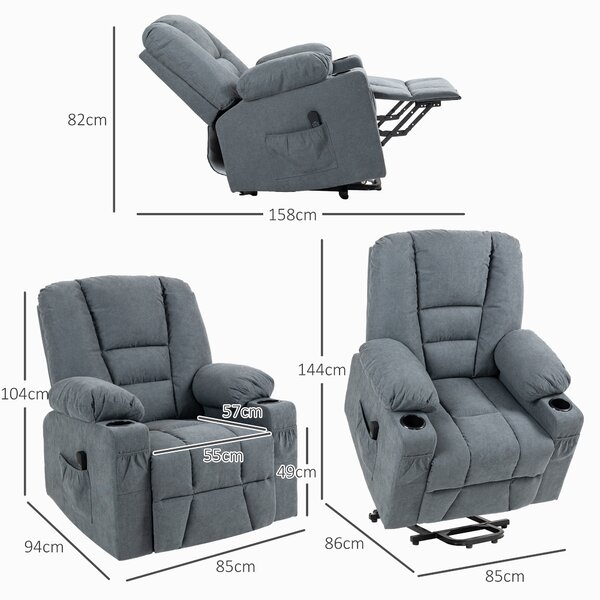 HOMCOM Recliner Chair for the Elderly, Fabric Upholstered Lift Chair for Living Room w/ Remote Control, Side Pockets, Grey Aosom UK