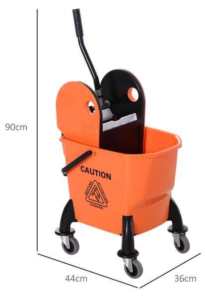 HOMCOM 26L Mop Bucket with Wringer, Mop Bucket on Wheels with Carry Handle, Mop Holder, Plastic Body for Household, Orange Aosom UK