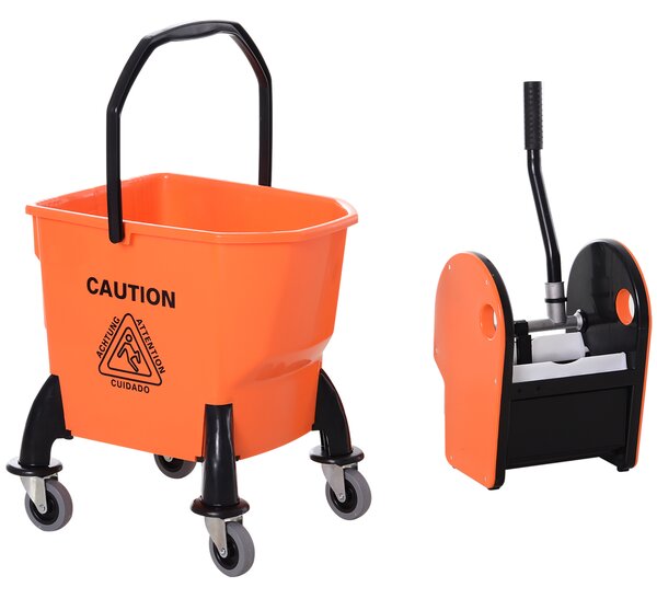HOMCOM 26L Mop Bucket with Wringer, Mop Bucket on Wheels with Carry Handle, Mop Holder, Plastic Body for Household, Orange Aosom UK