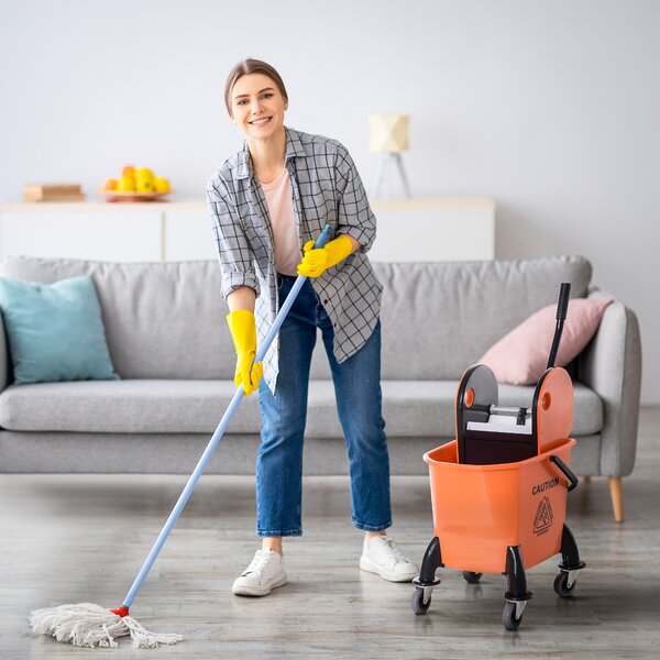 HOMCOM 26L Mop Bucket with Wringer, Mop Bucket on Wheels with Carry Handle, Mop Holder, Plastic Body for Household, Orange Aosom UK