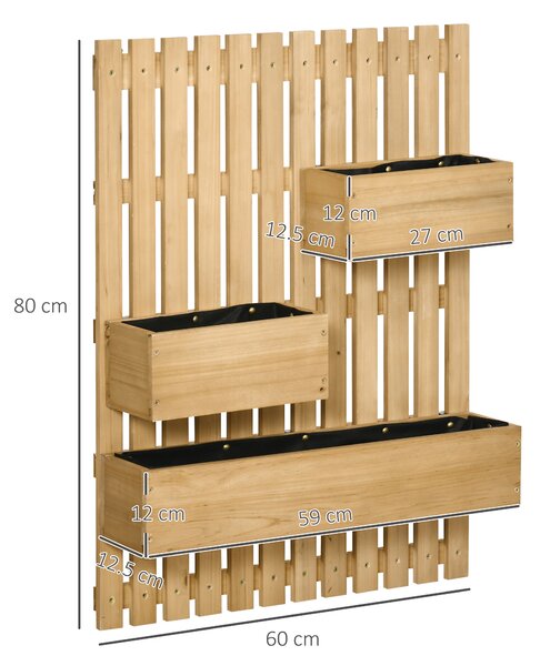 Outsunny Wall-mounted Wooden Garden Planters with Trellis, Drainage Holes and 3 Movable Planter Boxes, Wall Raised Garden Bed for Patio, Natural