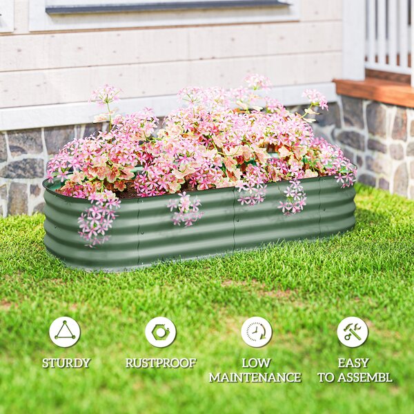 Outsunny Galvanised Raised Garden Bed, Metal Planter Box with Safety Edging, for Flowers, Herbs, Succulents, Green Aosom UK