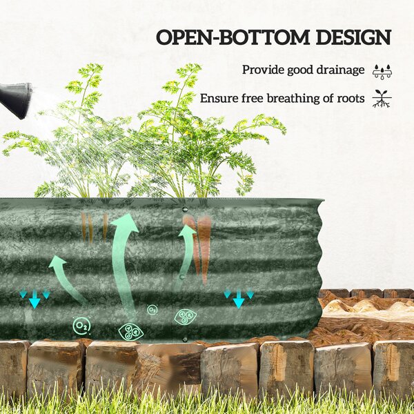 Outsunny Galvanised Raised Garden Bed, Metal Planter Box with Safety Edging, for Flowers, Herbs, Succulents, Green Aosom UK