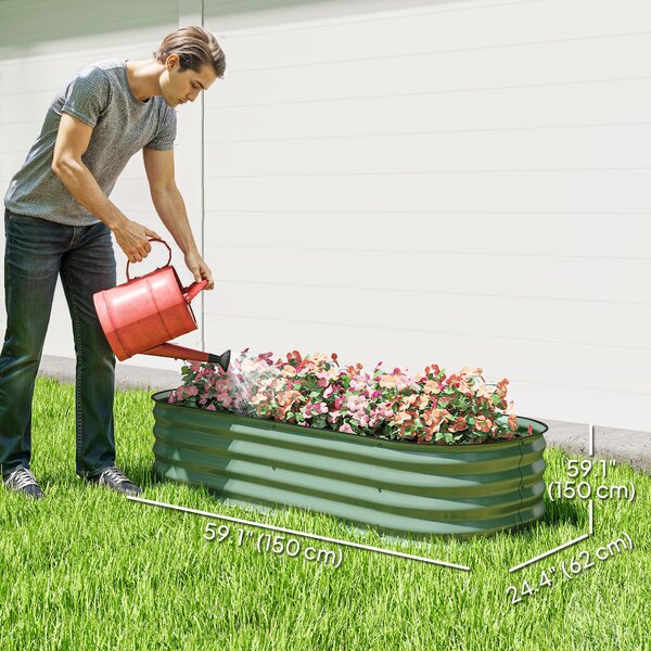 Outsunny Galvanised Raised Garden Bed, Metal Planter Box with Safety Edging, for Flowers, Herbs, Succulents, Green Aosom UK