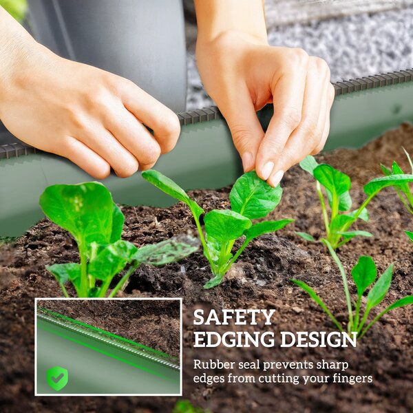 Outsunny Galvanised Raised Garden Bed, Metal Planter Box with Safety Edging, for Flowers, Herbs, Succulents, Green Aosom UK