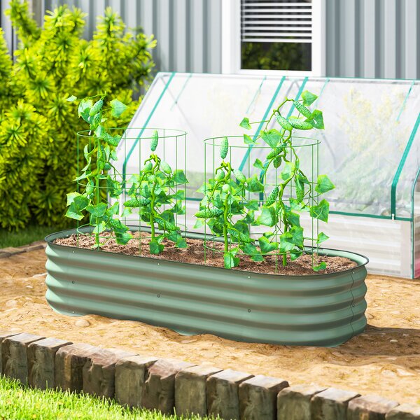 Outsunny Galvanised Raised Garden Bed, Metal Planter Box with Safety Edging, for Flowers, Herbs, Succulents, Green Aosom UK