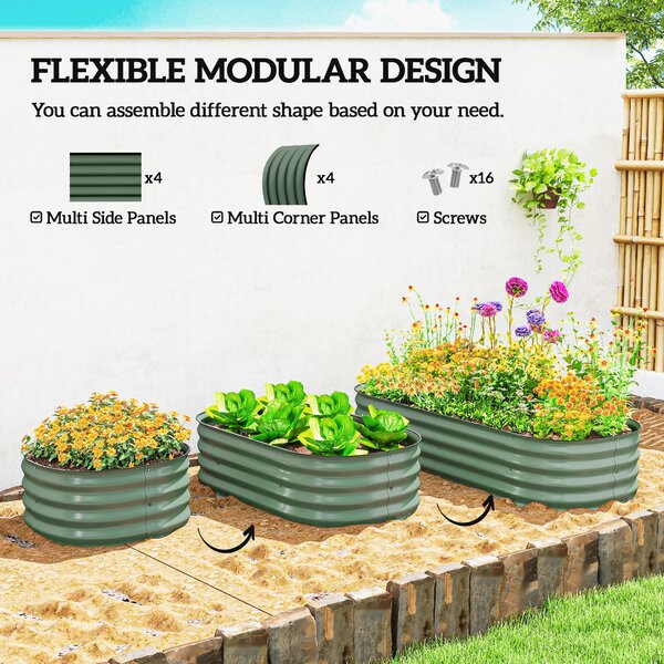 Outsunny Galvanised Raised Garden Bed, Metal Planter Box with Safety Edging, for Flowers, Herbs, Succulents, Green Aosom UK