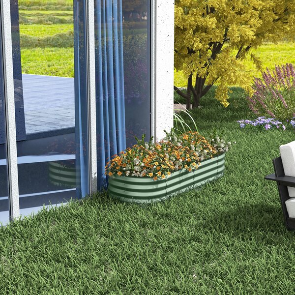 Outsunny Galvanised Raised Garden Bed, Metal Planter Box with Safety Edging, for Flowers, Herbs, Succulents, Green Aosom UK