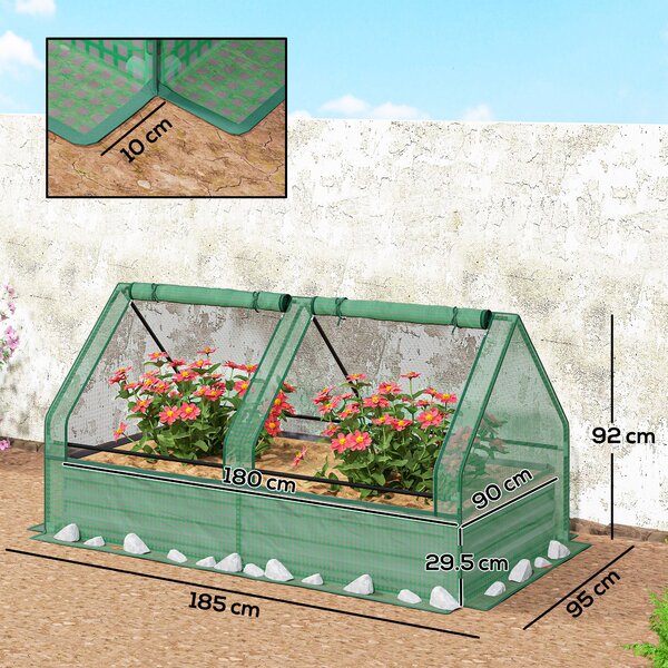 Outsunny Metal Planter Box with Cover, Raised Garden Bed with Greenhouse, for Herbs and Vegetables, Green and Dark Grey