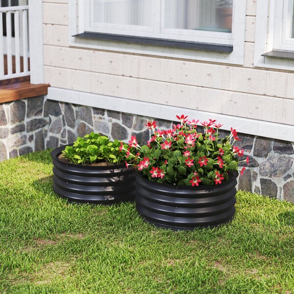 Outsunny Set of 2 Raised Garden Bed, Metal Planter Box with Safety Edging, Easy-to-assemble Stock Tank, Dark Grey Aosom UK
