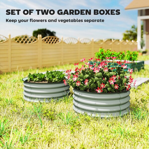 Outsunny Set of 2 Raised Garden Bed, Metal Planter Box with Safety Edging, Easy-to-assemble Stock Tank, Green Aosom UK