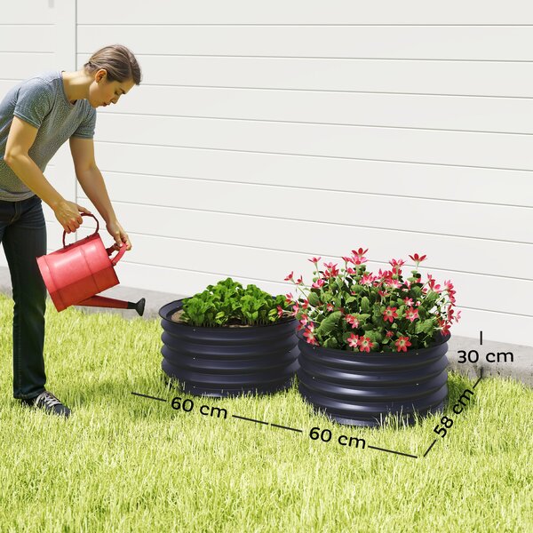 Outsunny Set of 2 Raised Garden Bed, Metal Planter Box with Safety Edging, Easy-to-assemble Stock Tank, Dark Grey Aosom UK