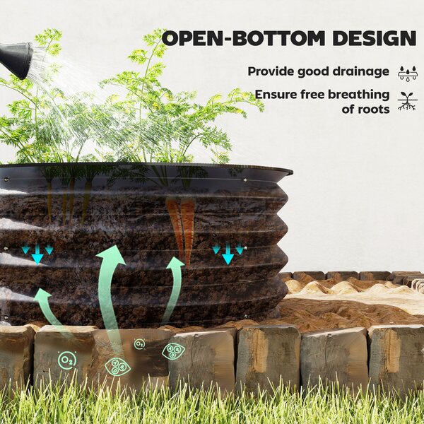 Outsunny Set of 2 Raised Garden Bed, Metal Planter Box with Safety Edging, Easy-to-assemble Stock Tank, Dark Grey Aosom UK