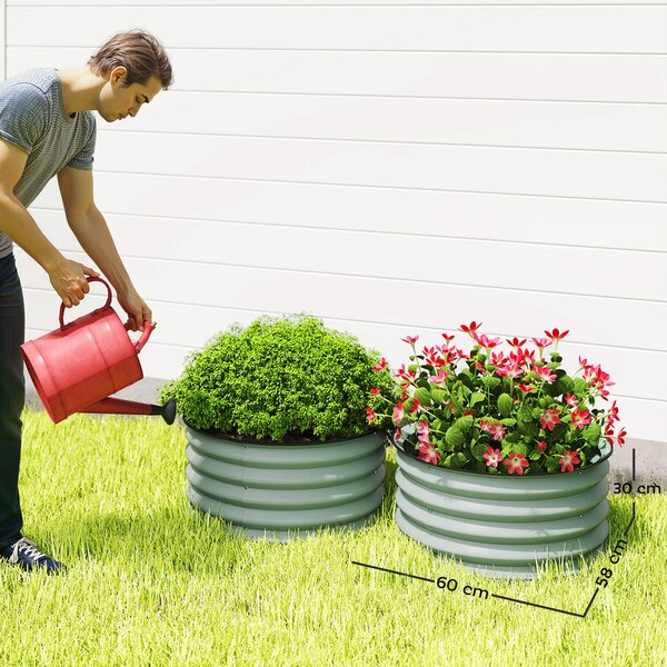 Outsunny Set of 2 Raised Garden Bed, Metal Planter Box with Safety Edging, Easy-to-assemble Stock Tank, Green Aosom UK