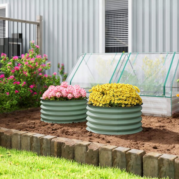 Outsunny Set of 2 Raised Garden Bed, Metal Planter Box with Safety Edging, Easy-to-assemble Stock Tank, Green Aosom UK