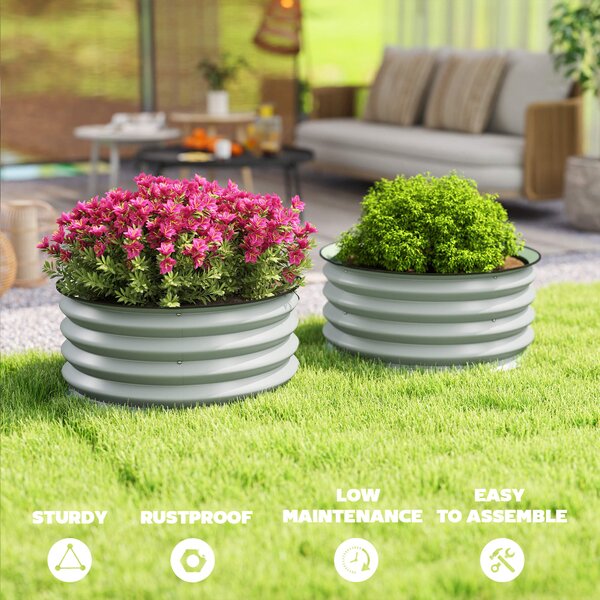Outsunny Set of 2 Raised Garden Bed, Metal Planter Box with Safety Edging, Easy-to-assemble Stock Tank, Green Aosom UK