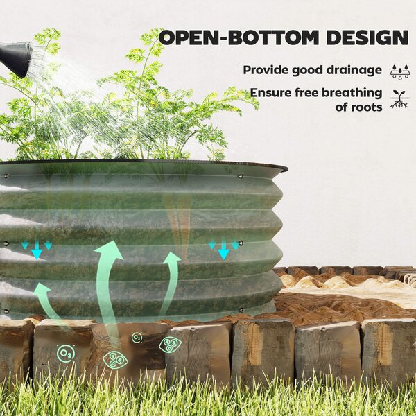 Outsunny Set of 2 Raised Garden Bed, Metal Planter Box with Safety Edging, Easy-to-assemble Stock Tank, Green Aosom UK