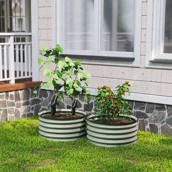 Outsunny Set of 2 Raised Garden Bed, Metal Planter Box with Safety Edging, Easy-to-assemble Stock Tank, Green Aosom UK