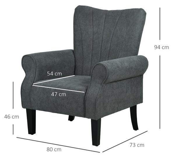 HOMCOM Upholstered Accent Chair with High Back, Rolled Arms and Wood Legs, Soft Thick Padded Armchair, Grey